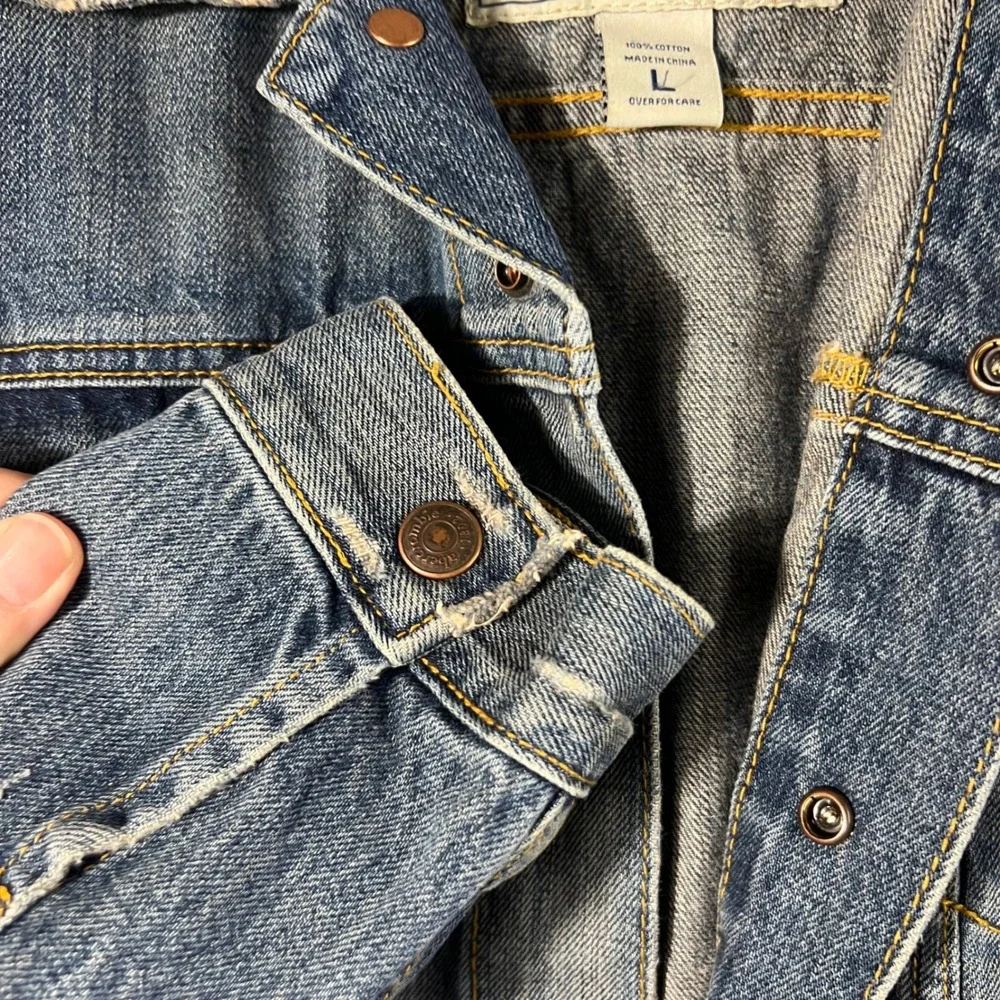 Abercrombie 1892 Mens Heavyweight Distressed Denim Trucker Jacket Blue Large L